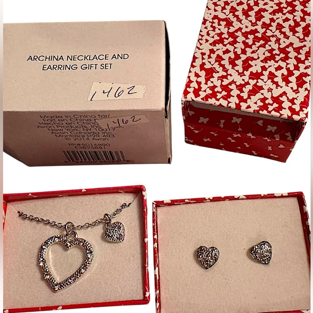 Vintage AVON 2pc Silver Heart Necklace and Earring Set